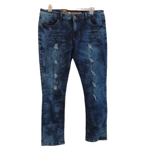 Tailored Recreation Premium Blue Denim Tapered Slim Distressed Men Jeans 38/32